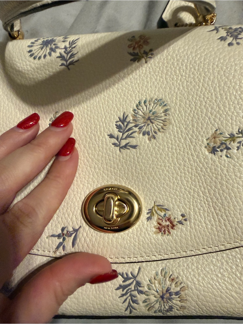 Floral-Print Cream Top-Handle Satchel - Picture 4 of 12